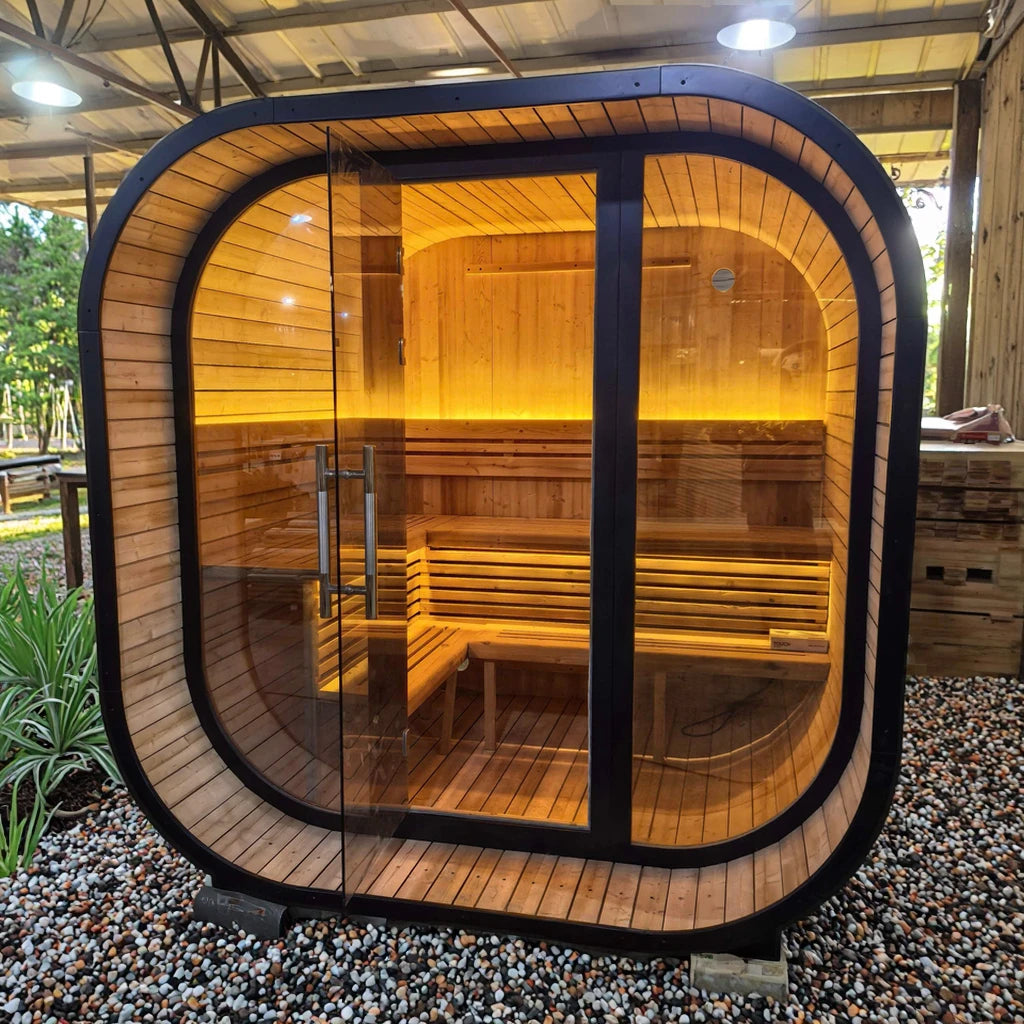 2026 Custom Square Outdoor Sauna - Luxury Spruce Wood Cabin with Stainless Steel Steam Stove Home Spa