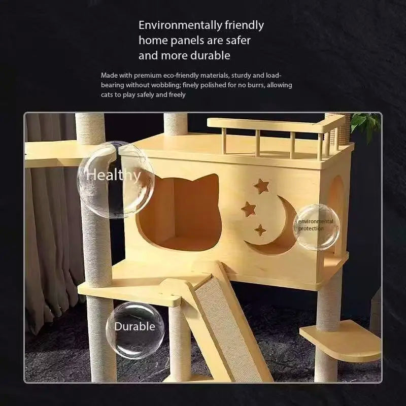 Cat climbing frame, cat bed,cat tree,all-in-one large sky pillar wooden cat stand, space capsule jump platform, pet cat supplies