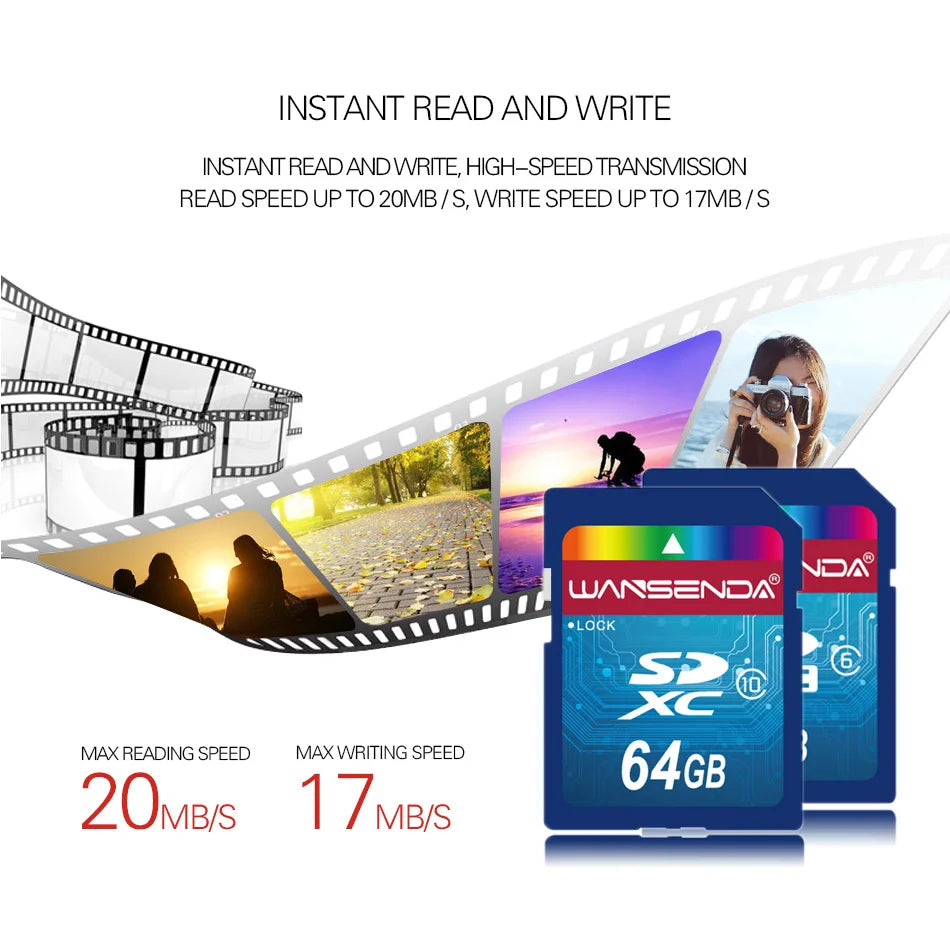 WANSENDA Memory Card SD Card 64GB 32GB 16GB 8GB 4GB SDHC Trans Flash Card SD Memory Card for Digital Camera