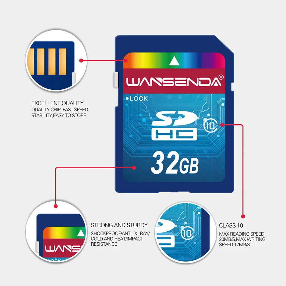 WANSENDA Memory Card SD Card 64GB 32GB 16GB 8GB 4GB SDHC Trans Flash Card SD Memory Card for Digital Camera