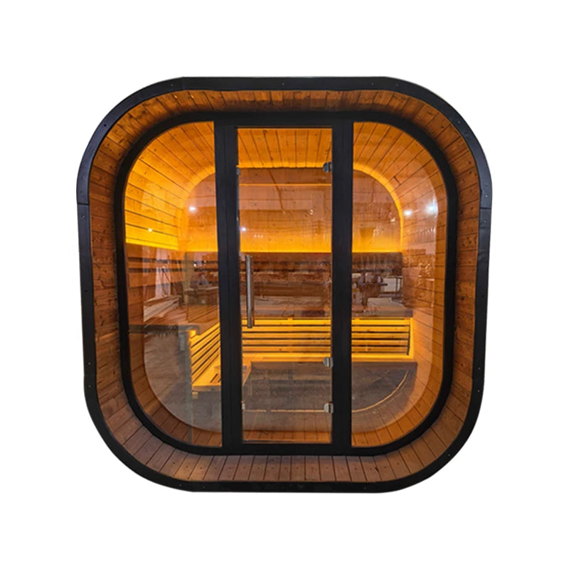 2026 Custom Square Outdoor Sauna - Luxury Spruce Wood Cabin with Stainless Steel Steam Stove Home Spa