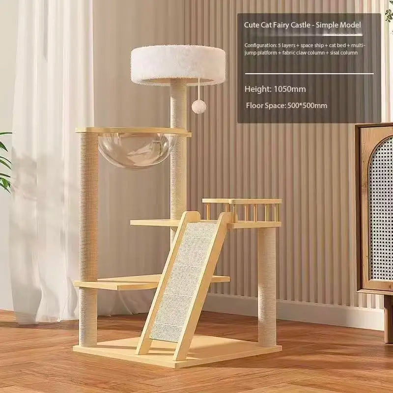 Cat climbing frame, cat bed,cat tree,all-in-one large sky pillar wooden cat stand, space capsule jump platform, pet cat supplies