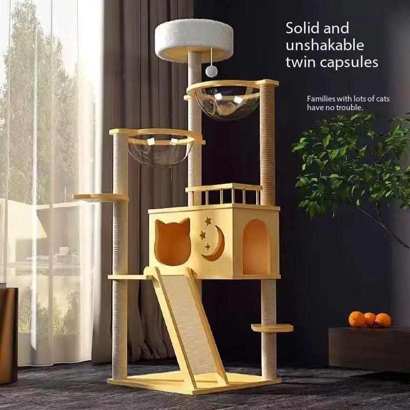 Cat climbing frame, cat bed,cat tree,all-in-one large sky pillar wooden cat stand, space capsule jump platform, pet cat supplies