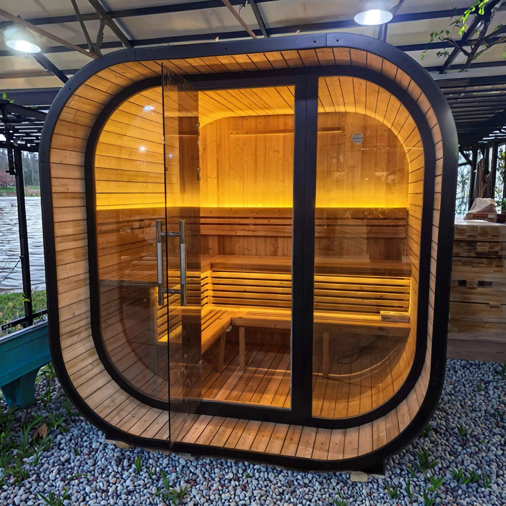 2026 Custom Square Outdoor Sauna - Luxury Spruce Wood Cabin with Stainless Steel Steam Stove Home Spa