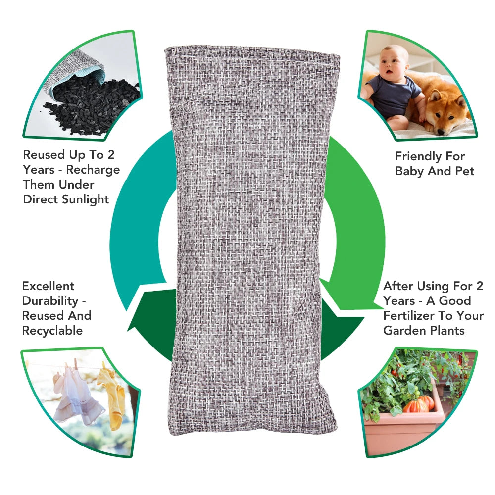 10pcs Natural Bamboo Charcoal Bags Air Purifying Activated Charcoal Odor Absorber Moisture Odor Eliminator for Car Closet Shoes