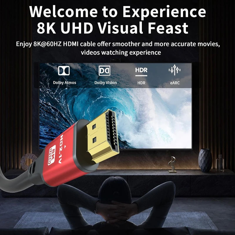 8K HDMI2.1 Cable High Speed HDMI 8K Cable 60HZ 2.1V 4K 144HZ 3D TV Computer Monitor Projector PS Game Console Audio And Video