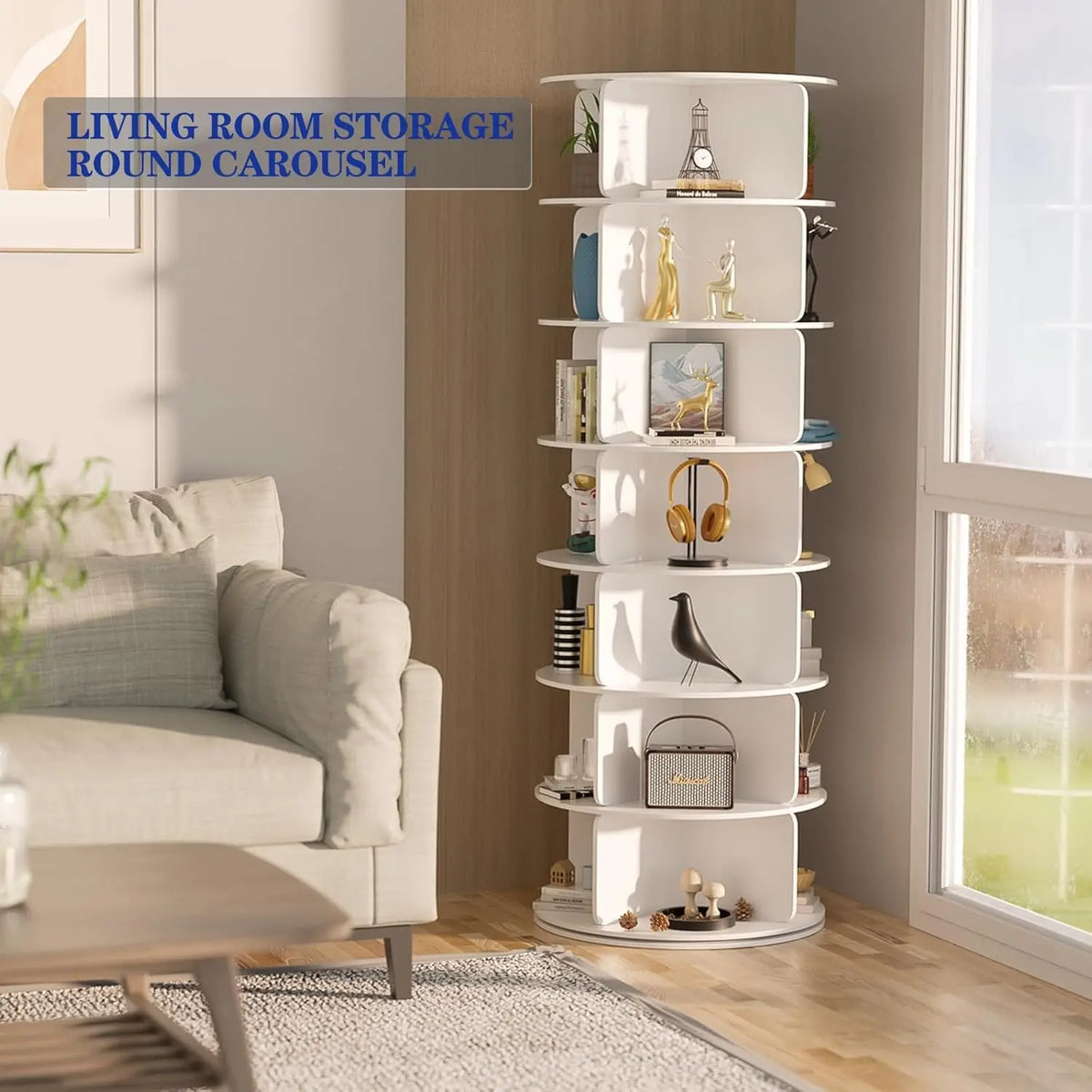 7 Tier Rotating Shoe Rack Tower, Free Standing 360° Shoe organizer Lazy Susan, Bag Display Rack Storage Round, Customized