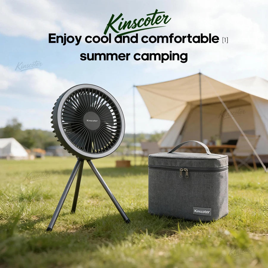 10000mAh Camping Fan Rechargeable Desktop Portable Air Circulator Wireless Ceiling Electric Fan with Power Bank LED Light Tripod