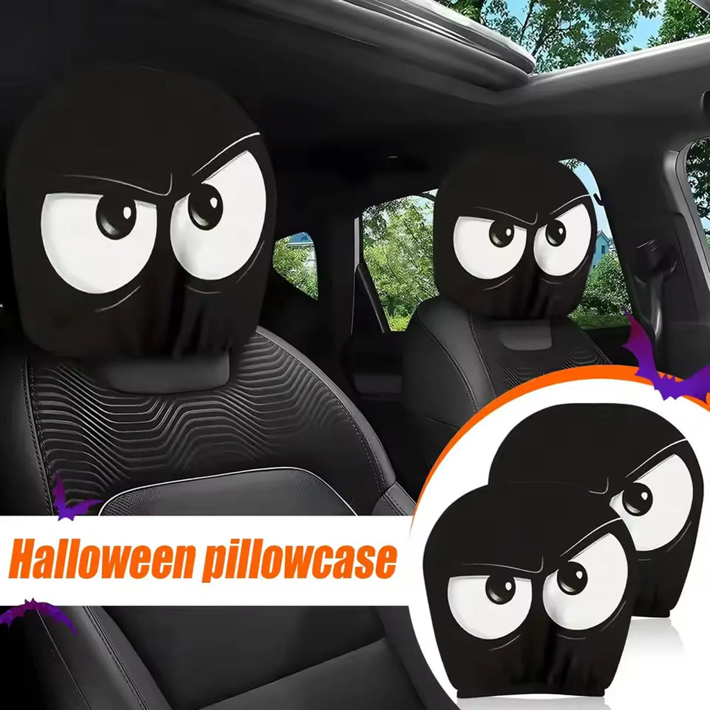2Pcs Skull Print Elastic Car Headrest Covers Universal Funny Auto Accessories for Most Vehicles Car Halloween Party Ornaments