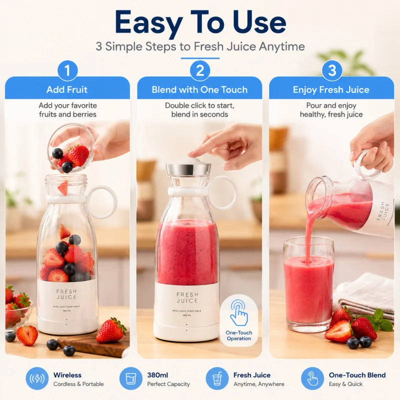 Portable Electric Juicer Cup USB Rechargeable Mini Blender Bottle for Fruit Smoothie Juice Vegetable Travel