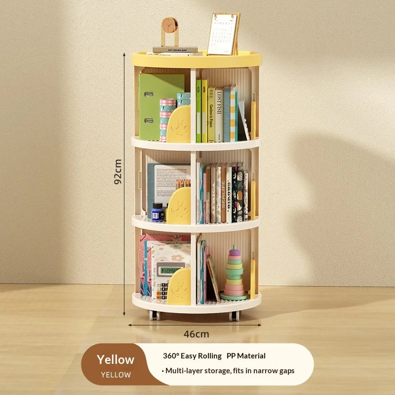 Rolling Rotating Bookshelf Bookcase Corner Storage Shelf Space Saving Living Room  Multifunctional Organizer Kids Bookshelf
