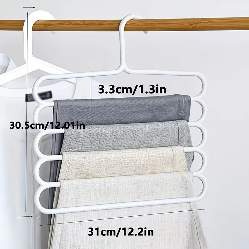 3/5pcs Set Of Space Saving Wardrobe Storage Artifact - Heavy-duty Five Layer Plastic Pants Rack, Suitable for Hanging Pants, Skirts, Scarves (universal for Home/luggage/dormitory)