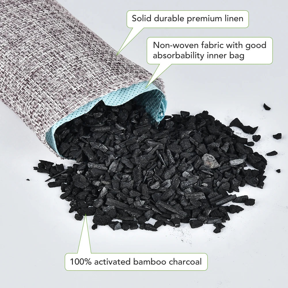 10pcs Natural Bamboo Charcoal Bags Air Purifying Activated Charcoal Odor Absorber Moisture Odor Eliminator for Car Closet Shoes