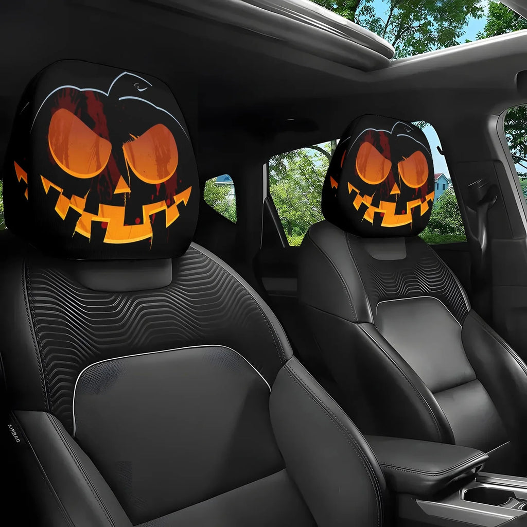 2Pcs Skull Print Elastic Car Headrest Covers Universal Funny Auto Accessories for Most Vehicles Car Halloween Party Ornaments