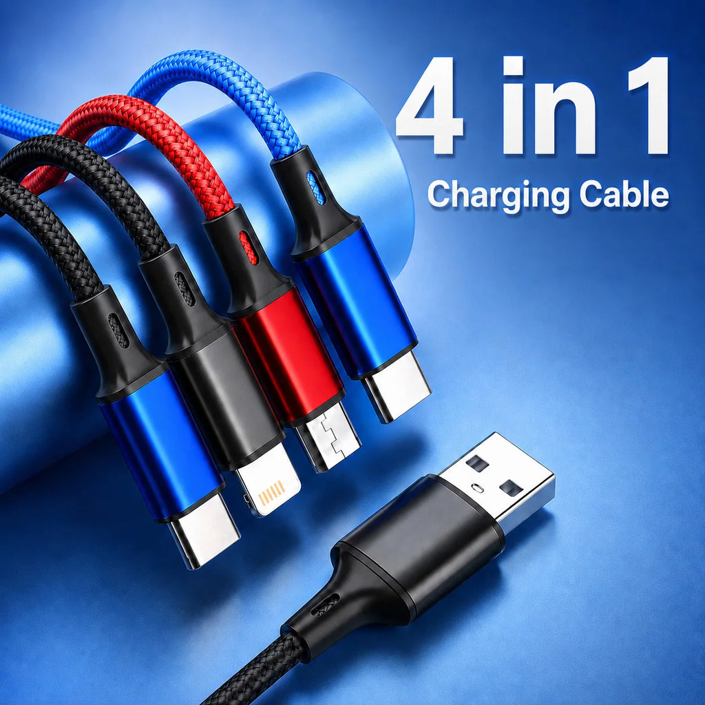 4 in 1 Multi Charging Cable 3A Fast Charger Nylon Braided USB Cable Type C Micro Lightning for iPhone Samsung Huawei Android