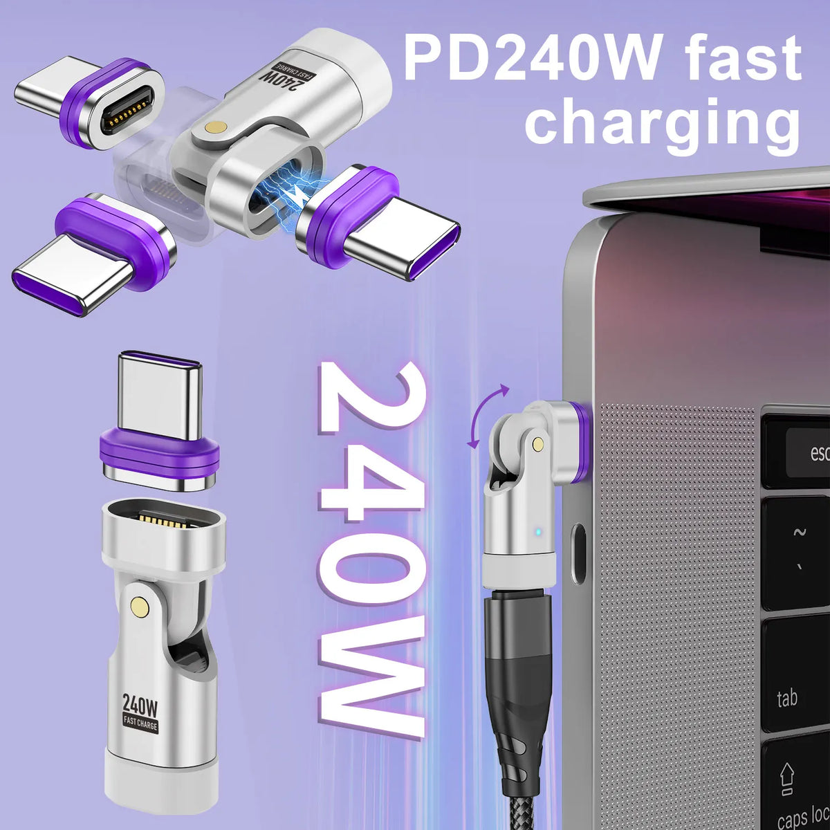 USLION 240W Magnetic Adapter USB C to Type-C Fast Charging Cable Type C Female Converter for Macbook iPhone 16 15 Xiaomi