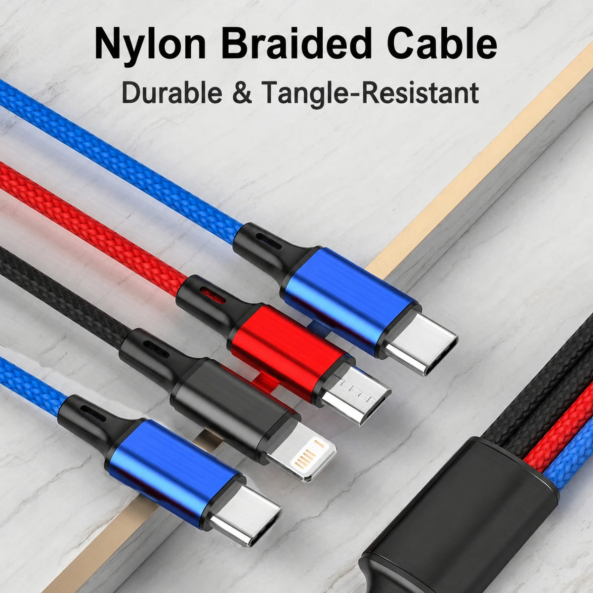 4 in 1 Multi Charging Cable 3A Fast Charger Nylon Braided USB Cable Type C Micro Lightning for iPhone Samsung Huawei Android