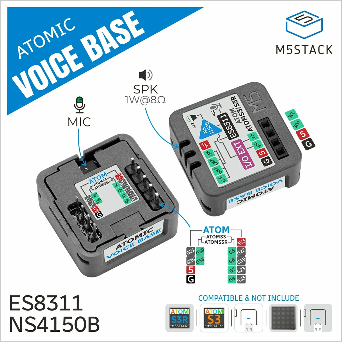 M5Stack Official Atomic Voice Base with Microphone and Speaker