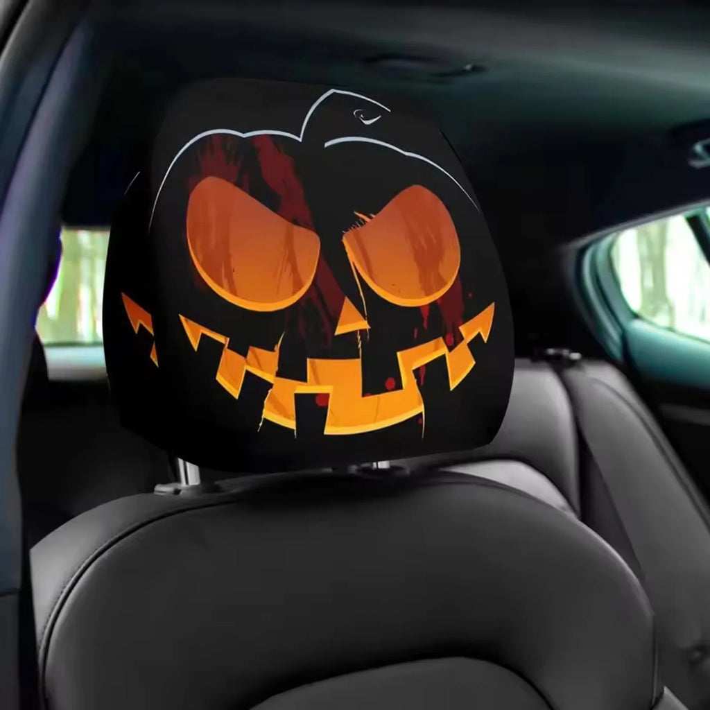 2Pcs Skull Print Elastic Car Headrest Covers Universal Funny Auto Accessories for Most Vehicles Car Halloween Party Ornaments
