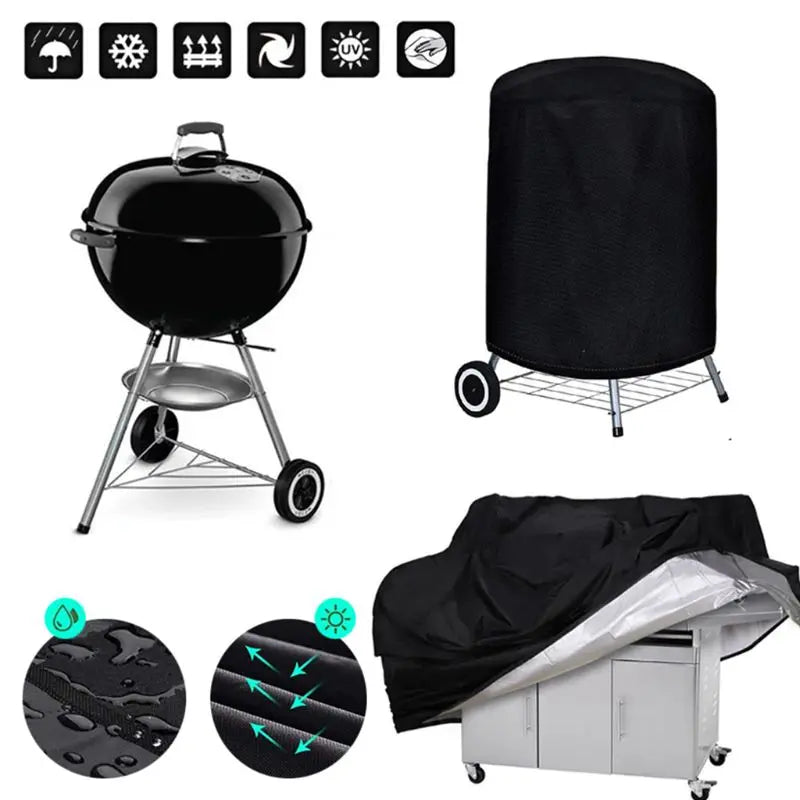 12 Size Outdoor BBQ Cover  Dust Waterproof Weber Heavy Duty Grill Cover Rain Protective Outdoor Barbecue Cover Round