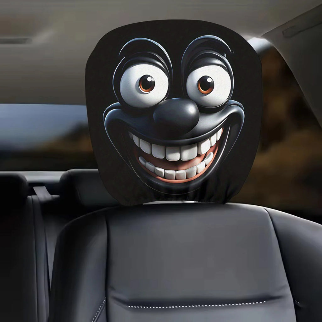 2Pcs Skull Print Elastic Car Headrest Covers Universal Funny Auto Accessories for Most Vehicles Car Halloween Party Ornaments