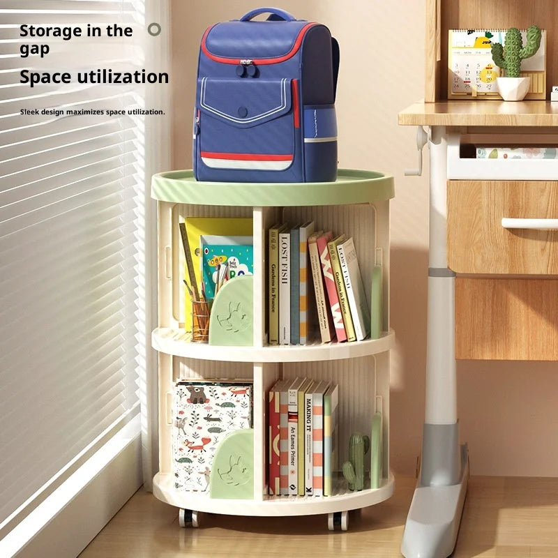 Rolling Rotating Bookshelf Bookcase Corner Storage Shelf Space Saving Living Room  Multifunctional Organizer Kids Bookshelf