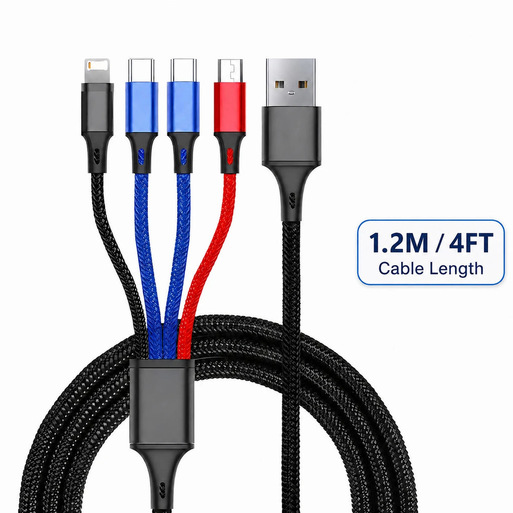 4 in 1 Multi Charging Cable 3A Fast Charger Nylon Braided USB Cable Type C Micro Lightning for iPhone Samsung Huawei Android