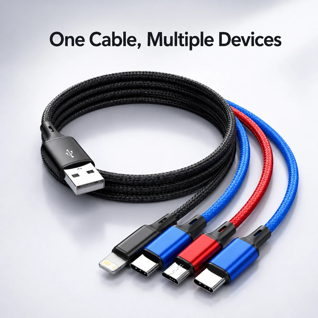 4 in 1 Multi Charging Cable 3A Fast Charger Nylon Braided USB Cable Type C Micro Lightning for iPhone Samsung Huawei Android