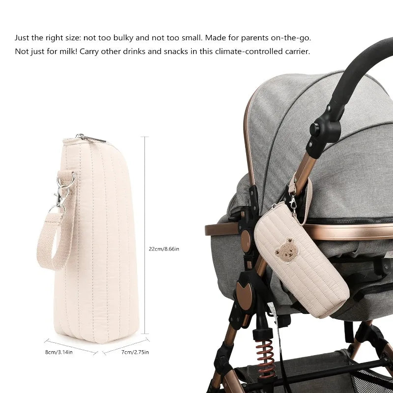 Cute Bear Design Baby Bottle Tote Bag with Aluminum Foil Insulation Bags Water Bottle Thermal Storage Pouch with Stroller Hook