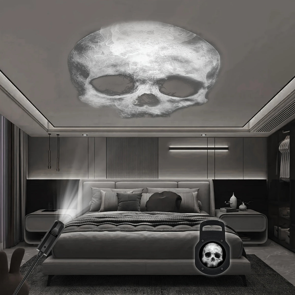 Halloween USB LED Projection Lamp,3/6pcs Patterns Light Ghost,bat,Spider,Skeleton,Halloween Atmosphere Light Festive Decoration