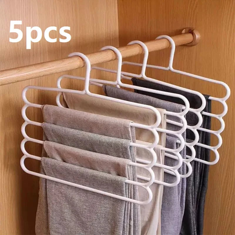 3/5pcs Set Of Space Saving Wardrobe Storage Artifact - Heavy-duty Five Layer Plastic Pants Rack, Suitable for Hanging Pants, Skirts, Scarves (universal for Home/luggage/dormitory)