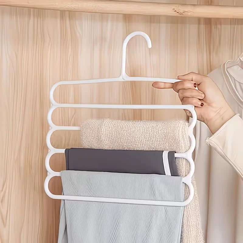 3/5pcs Set Of Space Saving Wardrobe Storage Artifact - Heavy-duty Five Layer Plastic Pants Rack, Suitable for Hanging Pants, Skirts, Scarves (universal for Home/luggage/dormitory)
