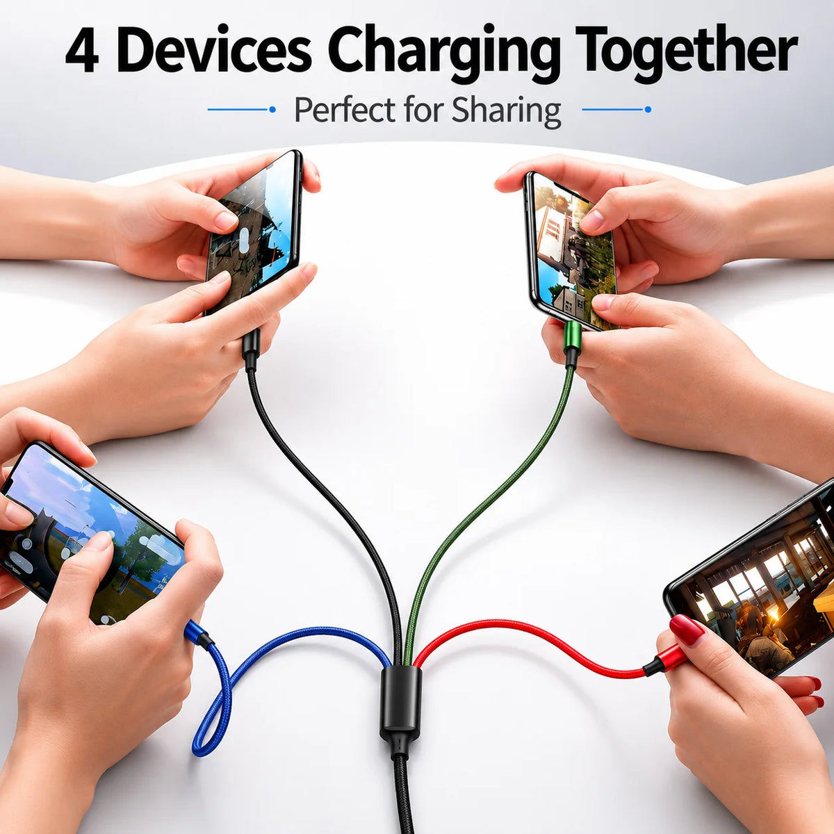4 in 1 Multi Charging Cable 3A Fast Charger Nylon Braided USB Cable Type C Micro Lightning for iPhone Samsung Huawei Android