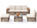 Outdoor Sectional Sofa Set 6 Pieces PE Wicker Patio Furniture with Cup Holder Wider Armrest Coffee Table Glass Tabletop , Custom