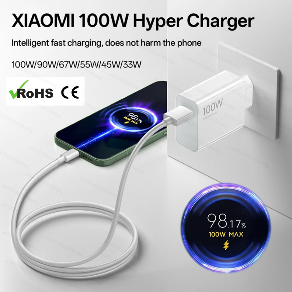 XIAOMI 100W Charger Original Mi 17 Ultra 15t Poco F8 M8 Pro F7 Redmi Phone Chargers Hypercharge Wall Adapter Type C Cable Xiaomi