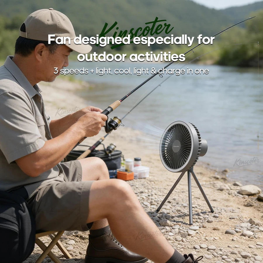 10000mAh Camping Fan Rechargeable Desktop Portable Air Circulator Wireless Ceiling Electric Fan with Power Bank LED Light Tripod