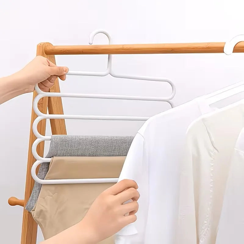 3/5pcs Set Of Space Saving Wardrobe Storage Artifact - Heavy-duty Five Layer Plastic Pants Rack, Suitable for Hanging Pants, Skirts, Scarves (universal for Home/luggage/dormitory)
