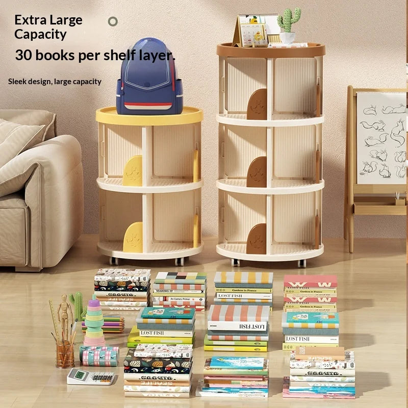 Rolling Rotating Bookshelf Bookcase Corner Storage Shelf Space Saving Living Room  Multifunctional Organizer Kids Bookshelf