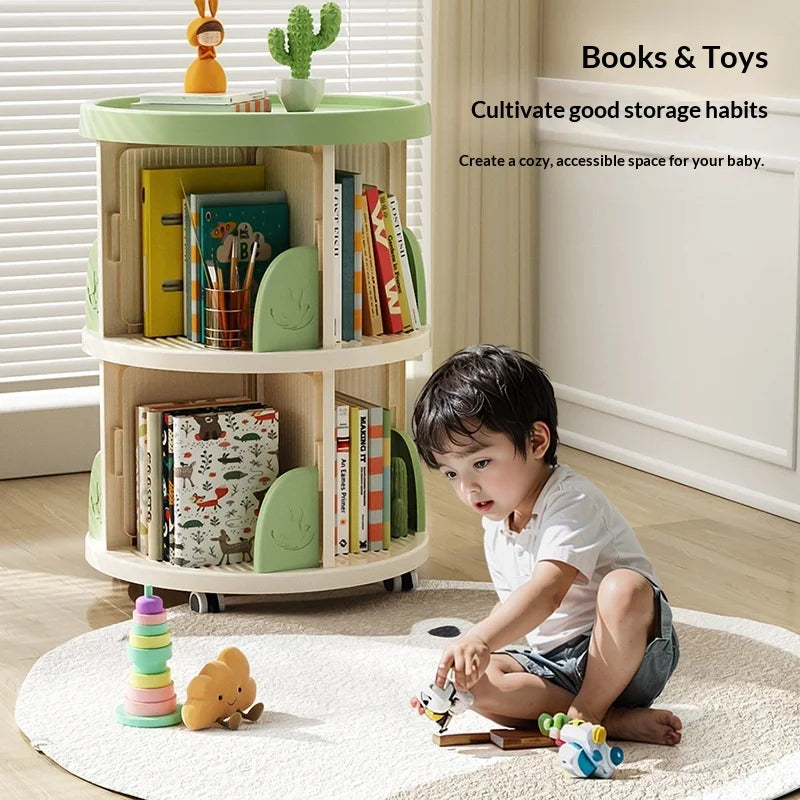 Rolling Rotating Bookshelf Bookcase Corner Storage Shelf Space Saving Living Room  Multifunctional Organizer Kids Bookshelf