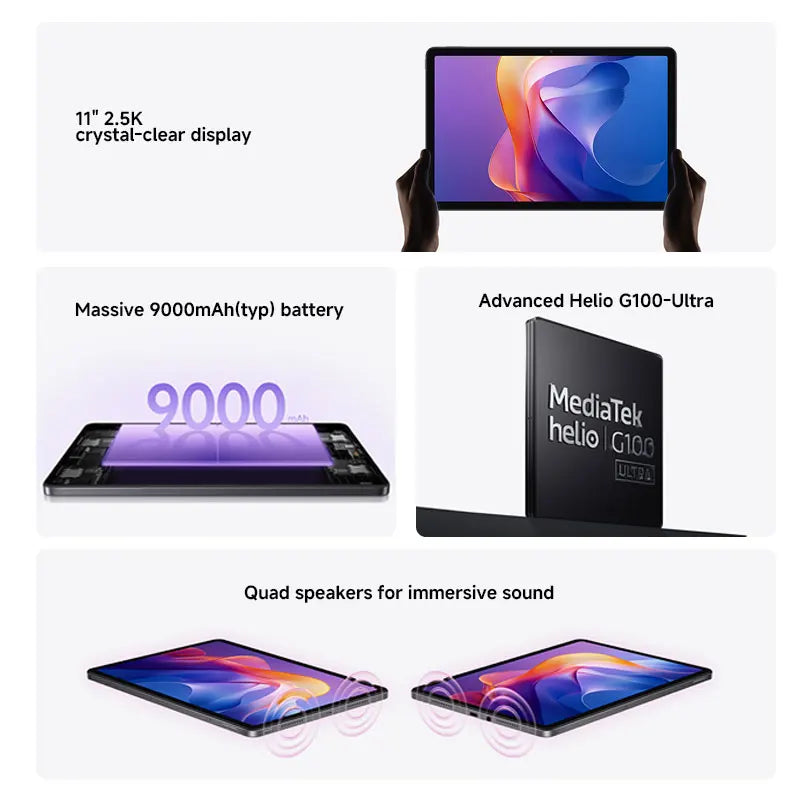 New Xiaomi Redmi Pad 2 Global Version Tablet 9000mAh Battery MTK Helio G100-Ultra 11' Display 8MP Camera Fast Charging 90Hz