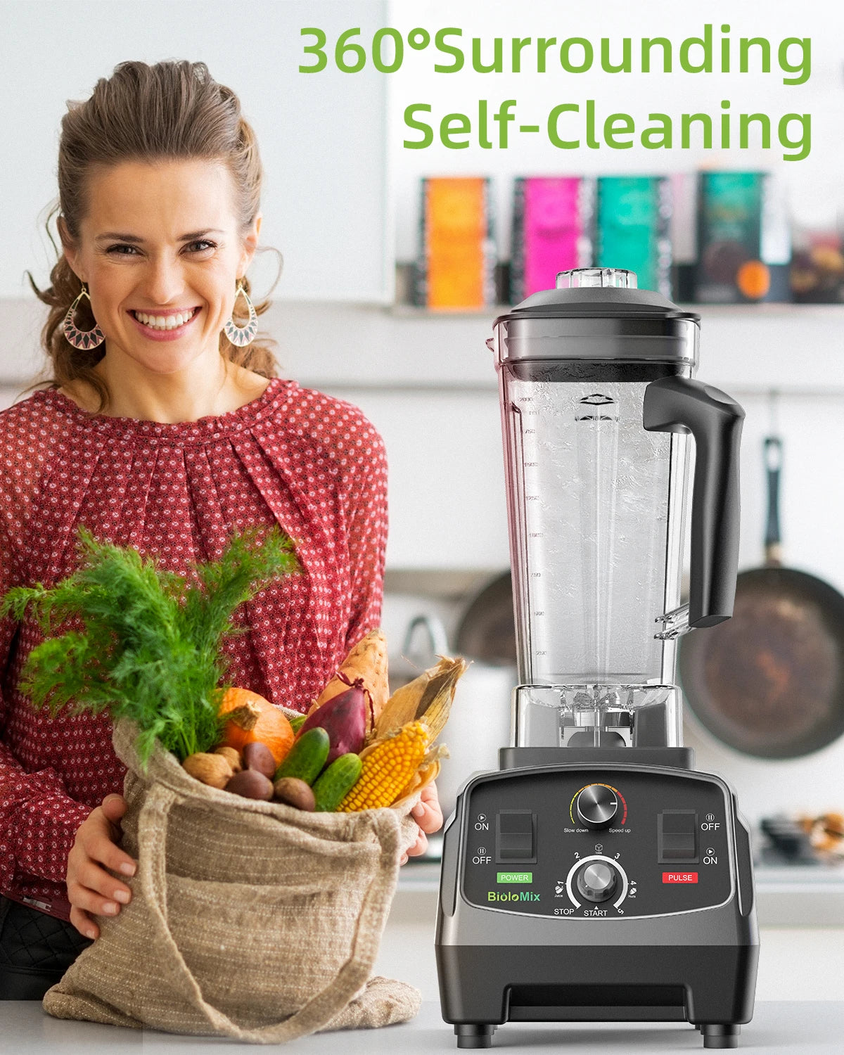 BioloMix 3HP 2200W Heavy Duty Grade Timer Blender Mixer Juicer Fruit Food Processor Ice Smoothies BPA Free 2L Jar