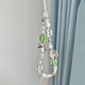 Korean Cute Green Clear Lucky Clover Beaded Keychain Phone Charm Chain Strap Pendant For Phone Accessories Bag Hanging Cord Gift
