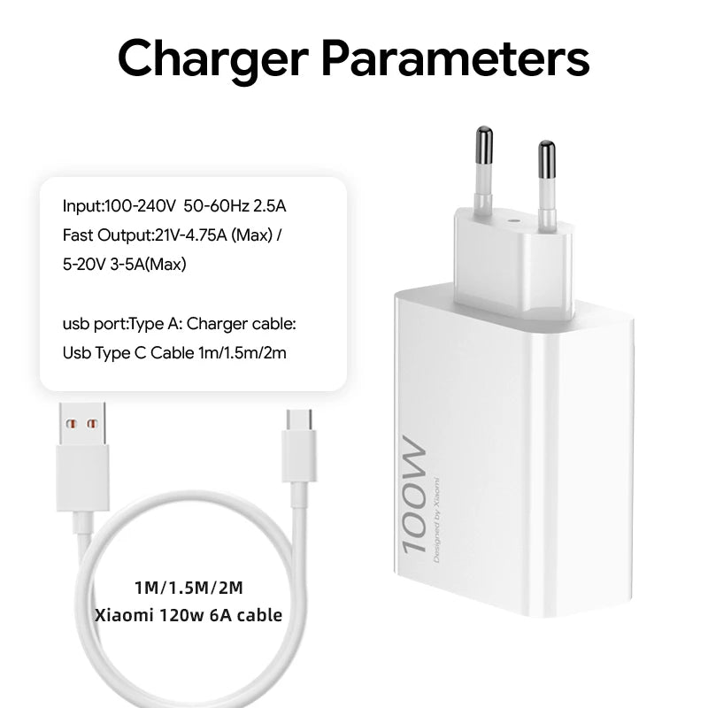 XIAOMI 100W Charger Original Mi 17 Ultra 15t Poco F8 M8 Pro F7 Redmi Phone Chargers Hypercharge Wall Adapter Type C Cable Xiaomi